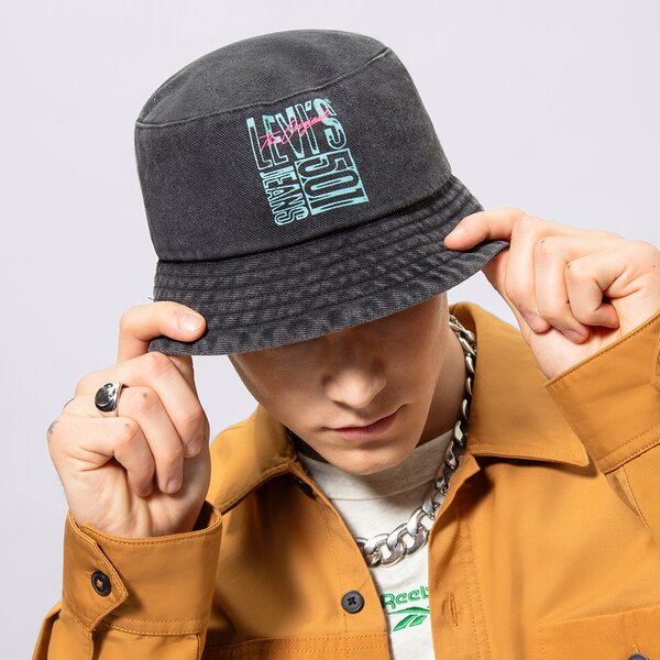  LEVI'S CEPURE 501 GRAPHIC BUCKET HAT d75930001 krāsa melna