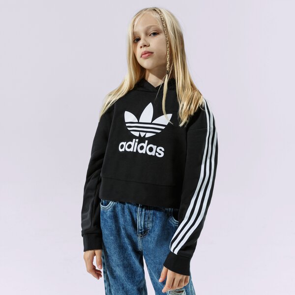 Džemperi bērniem ADIDAS  DŽEMPERIS AR KAPUCI  CROPPED HOODIE GIRL h32337 krāsa melna