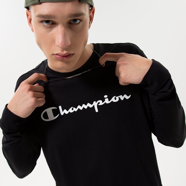 Vīriešu t krekli CHAMPION T-KREKLS CREWNECK LONG SLEEVE T-KREKLS 218285kk001 krāsa melna