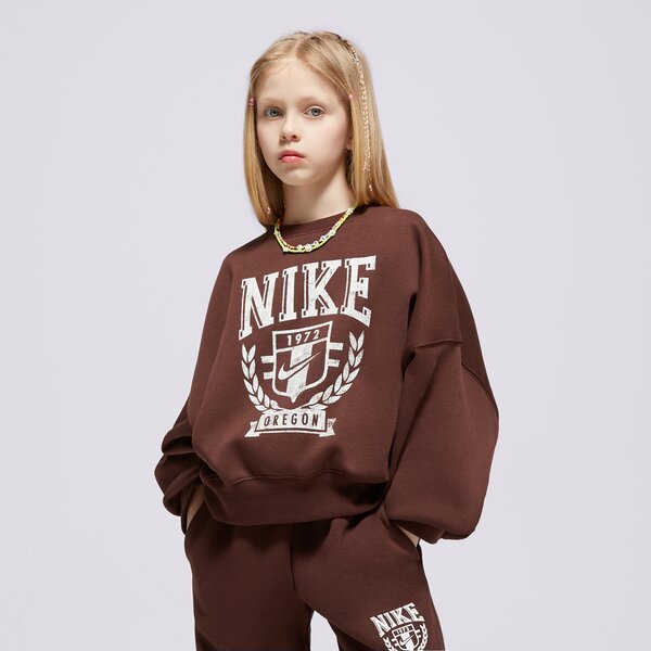 Džemperi bērniem NIKE DŽEMPERIS G NSW TREND FLC CREW PRNT GIRL fz4722-227 krāsa brūna