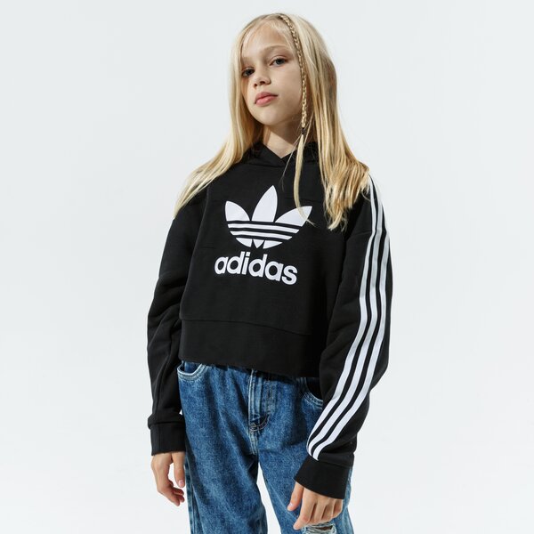 Džemperi bērniem ADIDAS  DŽEMPERIS AR KAPUCI  CROPPED HOODIE GIRL h32337 krāsa melna