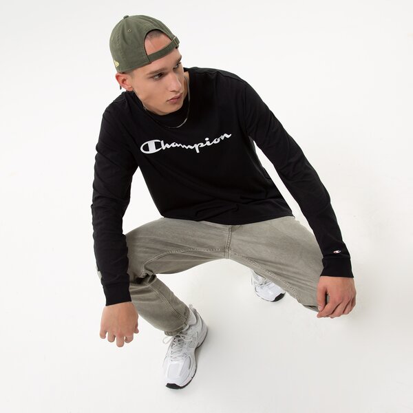 Vīriešu t krekli CHAMPION T-KREKLS CREWNECK LONG SLEEVE T-KREKLS 218285kk001 krāsa melna