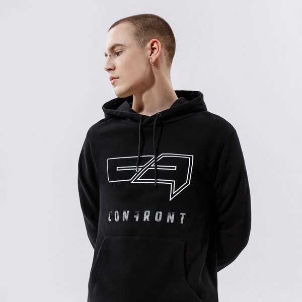 Vīriešu džemperis CONFRONT  DŽEMPERIS AR KAPUCI  LOGO HOODY BLACK  cf121blm24001 krāsa melna