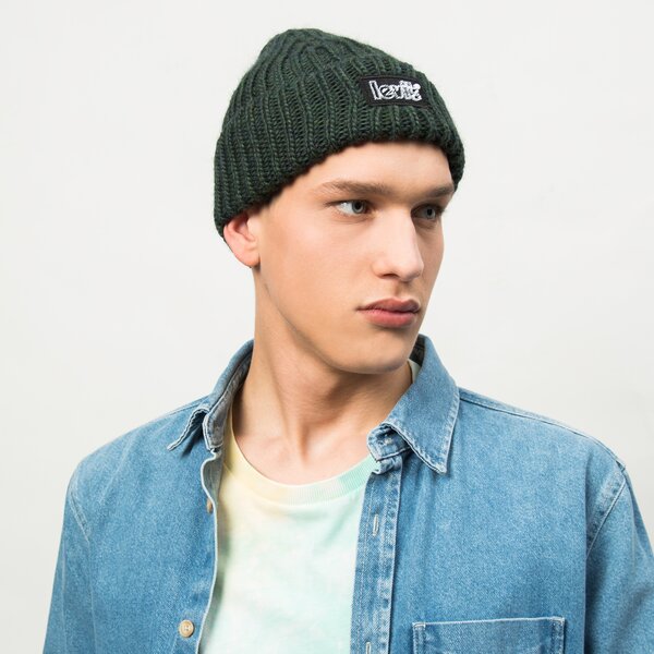 Sieviešu ziemas cepure LEVI'S CEPURE CHUNKY BEANIE d7257-0002 krāsa zaļa