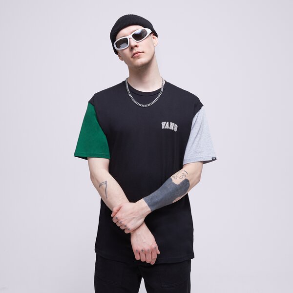 Vīriešu t krekli VANS T-SHIRT COLORBLOCK VARSITY SS TEE BLACK vn0007v8blk1 krāsa melna